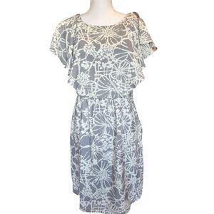Melonie T Women's Dress Size 8 Grey White Washable Flutter Sleeves NEW